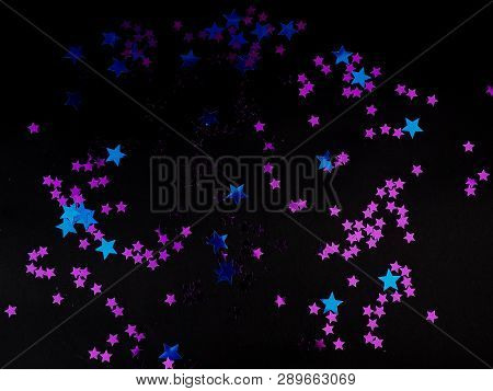 Shiny Stars On Black Background, Abstract Background, Space And Galaxy Concept
