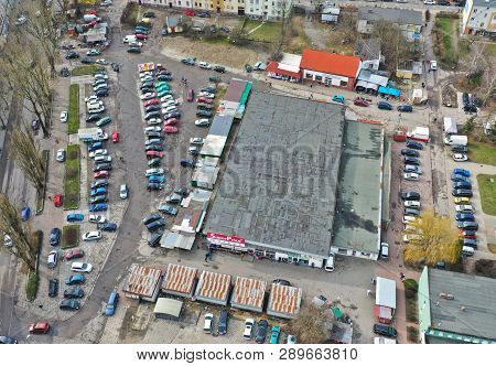 Koszalin, Poland - 06 March 2019 - Aerial View On City Koszalin, Area Of Manhattan Parking In City C