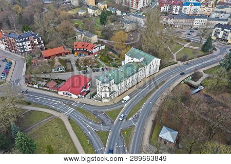 Koszalin, Poland - 06 March 2019 - Aerial View On City Koszalin, Area Of Mlynska Street With Folk Mu