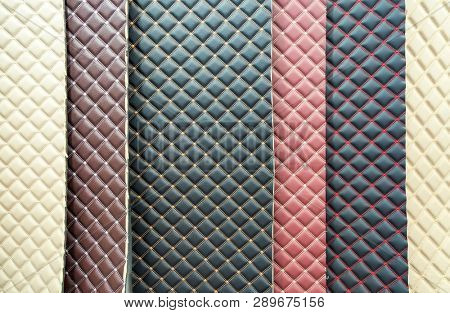 Samples of a leather and fabric for a upholstery of interior of the car