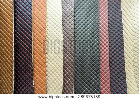 Samples of a leather and fabric for a upholstery of interior of the car