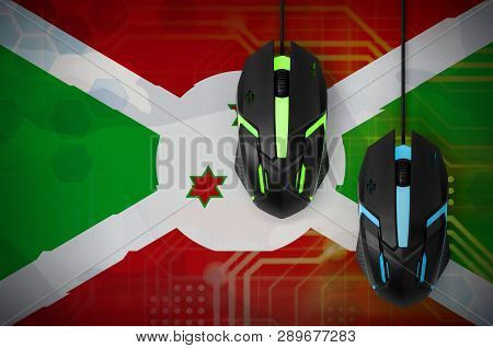 Burundi Flag  And Two Mice With Backlight. Online Cooperative Games. Cyber Sport Team