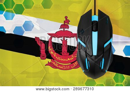 Brunei Darussalam Flag  And Computer Mouse. Concept Of Country Representing E-sports Team
