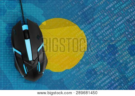Palau Flag  And Computer Mouse. Digital Threat, Illegal Actions On The Internet