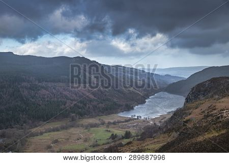 Landscape Image Of View From Peak Of Crimpiau Towards Llyn Crafnant In Snowdonia