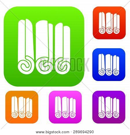 Cinnamon Sticks Set Icon In Different Colors Isolated Illustration. Premium Collection