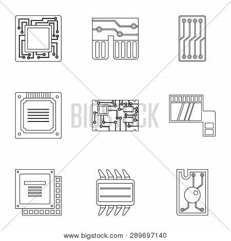 Transistor Icons Set. Outline Style Set Of 9 Transistor Icons For Web Design