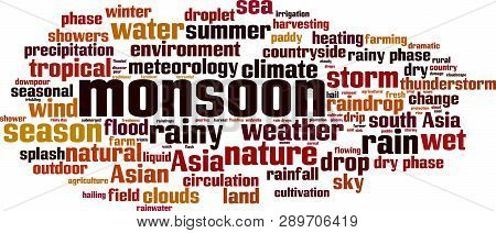 Monsoon Word Cloud Concept. Vector Illustration On White