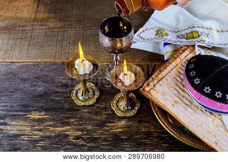 Close Up Of Eve Passover Jewish Passover Matzot And Tallit Bread On The Jewish Holiday.