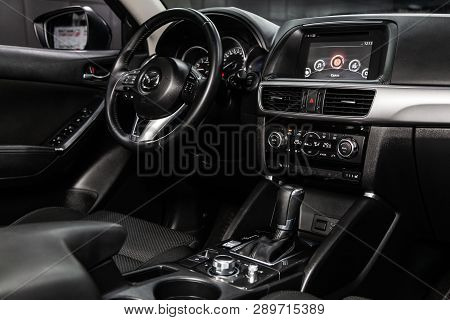 Novosibirsk, Russia - March 15, 2019:  Mazda Cx-5,close-up Of The Dashboard, Speedometer, Tachometer