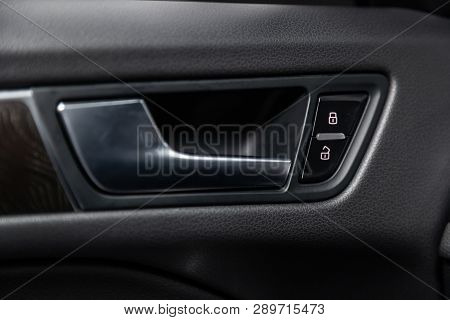 Novosibirsk, Russia - March 15, 2019:  Audi Q5,close-up Of The Side Door Lock  Buttons. Photography 