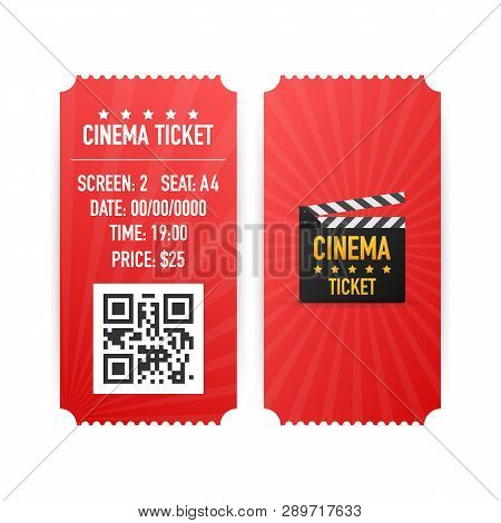 Cinema Tickets Isolated On White Background. Realistic Front View. Movie Banner. Cinema Movie Ticket