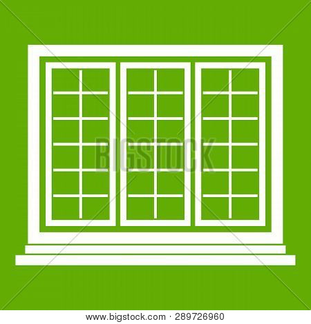 Wooden Tricuspid Window Icon White Isolated On Green Background. Illustration