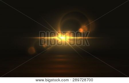 Golden Light Effect. Glowing Flare Background, Yellow Magic Abstract Sparkle Realistic Transparent G