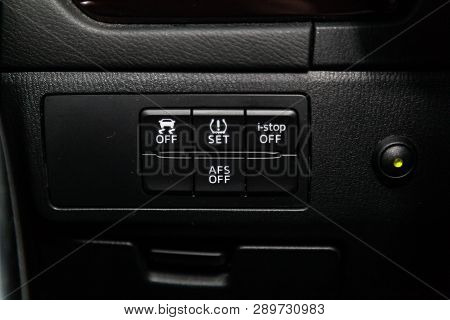 Novosibirsk, Russia - March 15, 2019:  Mazda 6,close-up Of Off-road Adjustment Buttons. Photography 