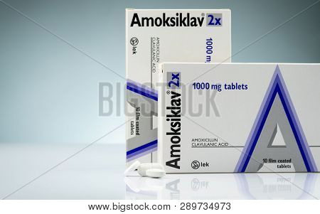 Chonburi, Thailand-october 14, 2018 : Amoksiklav 2x 1000 Mg Film Coated Tablets. Amoxicillin And Cla