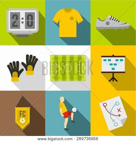 Soccer Icon Set. Flat Style Set Of 9 Soccer Icons For Web Design