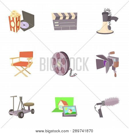 Movie Production Icons Set. Cartoon Set Of 9 Movie Production Icons For Web Isolated On White Backgr