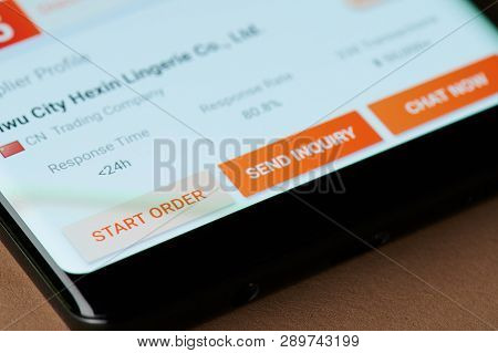 New York, Usa - March 15, 2019: Start Order In Alibaba Application On Smartphone Screen Close Up Vie