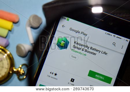 Bekasi, West Java, Indonesia. March 16, 2019 : Kaspersky Battery Life: Saver & Booster Dev App With 