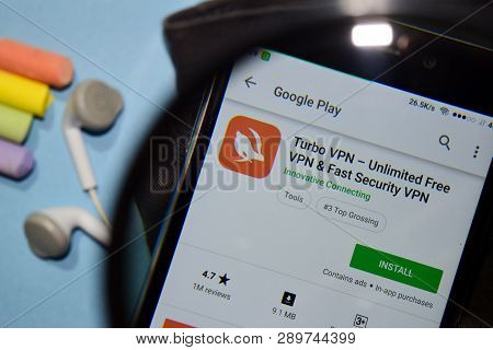 Bekasi, West Java, Indonesia. March 16, 2019 : Turbo Vpn - Unlimite Free Vpn & Fast Security Vpn Dev