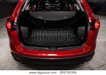 Novosibirsk, Russia - March 15, 2019:  Mazda Cx-5,close-up Of The Luggage Boot, Front View. Photogra