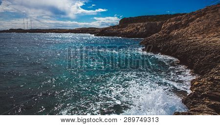 Beautiful Sea Shore In Cyprus. A View Of A Sea Shore In Kavo Greko Nenar Aiya Napa, Cyprus