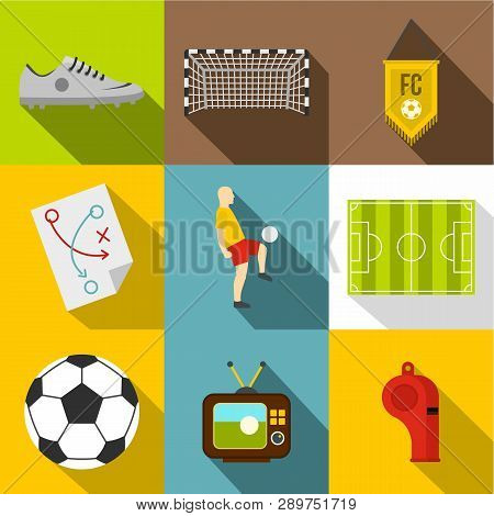 Football Icon Set. Flat Style Set Of 9 Football Icons For Web Design