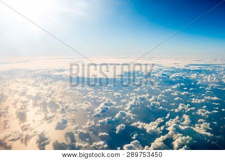 Beautiful Airview With Blue Sky, White Clouds And Sunrays
