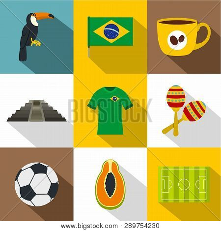 Brazilia Icon Set. Flat Style Set Of 9 Brazilia Icons For Web Design