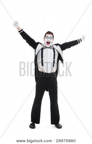retrato de mime feliz. isolado no fundo branco