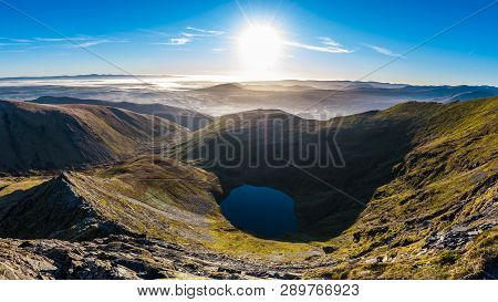 Morning View From Sharp Edge On Blencathra, Lake District, Cumbria With Lake Tarn And Cloud Inversio