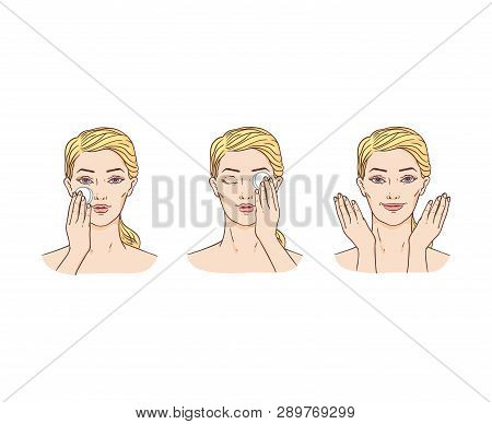 Vector Young Woman Remove Make-up From Face