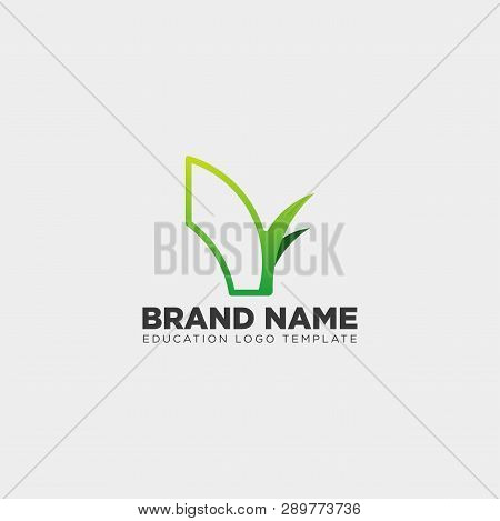 Learning Book Plant Leaf Tree Line Logo Template Vector Illustration