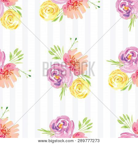 Hand-painted Watercolor Floral Rose Pattern. Illustration Of Decorative Floral Design For Wedding In