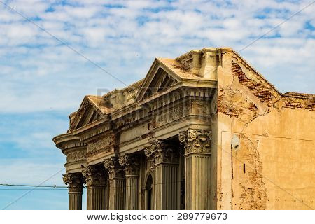 Close Up Of An Old Building Facade In Guaymas, Mexico.