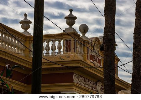 Close Up Of An Old Building Facade In Guaymas, Mexico.