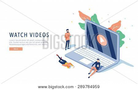 People Streaming Online Video With Their Laptop, Smartphone Vector Illustration Concept, Online Tuto