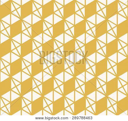 Abstract Triangles Vector Pattern. Yellow And White Geometric Seamless Texture With Small Triangles,