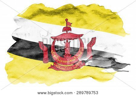 Brunei Darussalam Flag  Is Depicted In Liquid Watercolor Style Isolated On White Background