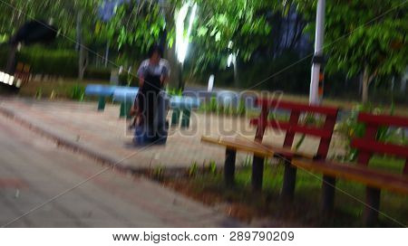Blurred Image Two Young Women Are Sitting Chatting Friendly