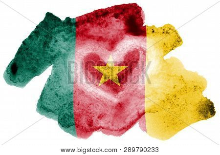 Cameroon Flag  Is Depicted In Liquid Watercolor Style Isolated On White Background