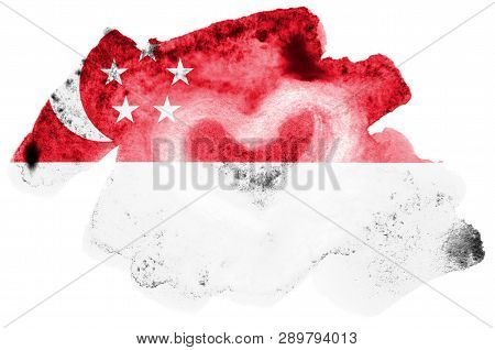Singapore Flag  Is Depicted In Liquid Watercolor Style Isolated On White Background