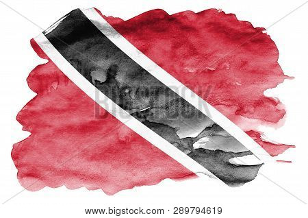 Trinidad And Tobago Flag  Is Depicted In Liquid Watercolor Style Isolated On White Background