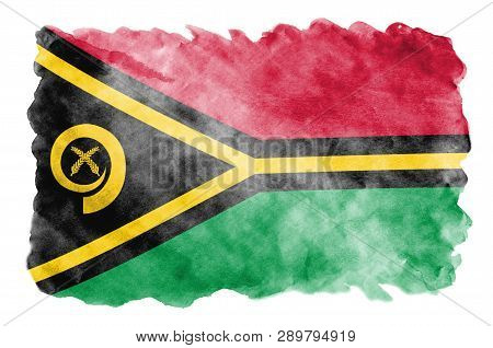 Vanuatu Flag  Is Depicted In Liquid Watercolor Style Isolated On White Background