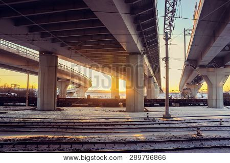 Road At Sunset Bypass. City Expressway. Detour Urban Traffic Jams. Sunset Road