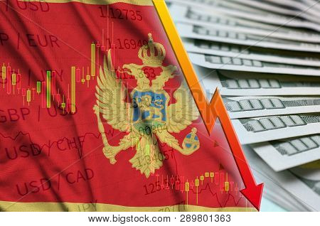 Montenegro Flag And Chart Falling Us Dollar Position With A Fan Of Dollar Bills