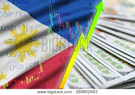 Philippines Flag And Chart Growing Us Dollar Position With A Fan Of Dollar Bills
