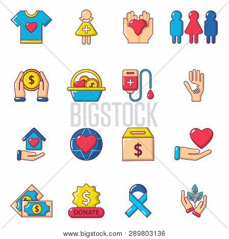 Charity Icons Set. Carrtoon Illustration Of 16 Charity Icons For Web
