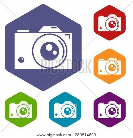Retro Camera Icons Vector Colorful Hexahedron Set Collection Isolated On White